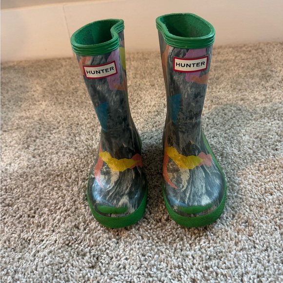 Hunter Kids Boots Printed Rain Boots Green Multicolor Waterproof Boots Size 8 - Picture 4 of 13